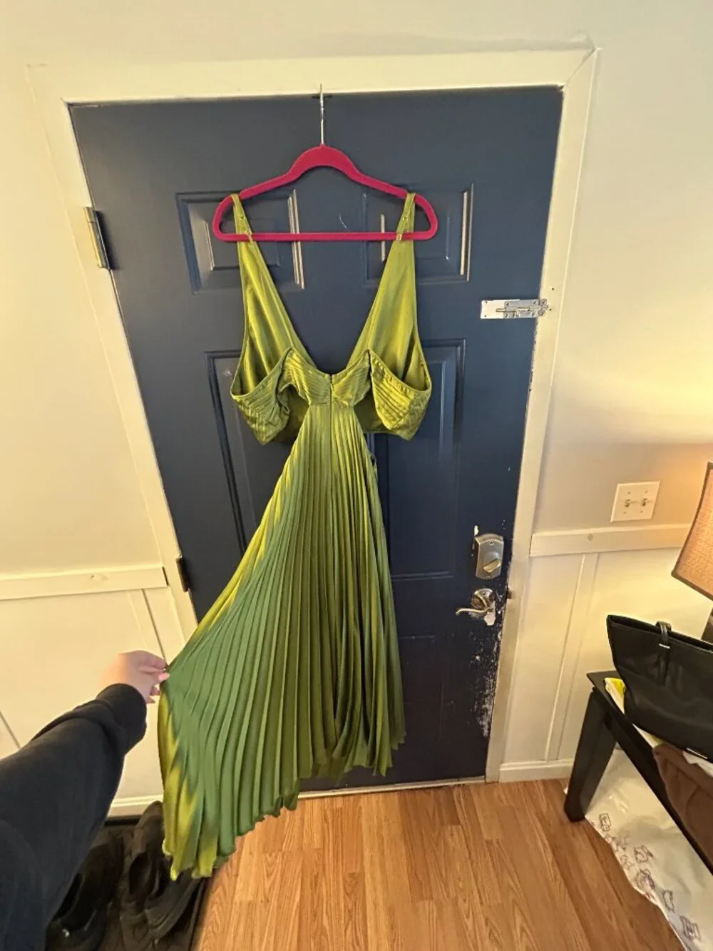 Abercrombie & Fitch Olive Green Pleated Cutout Midi Dress XXL
